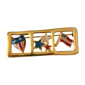 Vintage TC Tanya Creation Patriotic Brooch Pin Jewelry Flag Heart Stars Signed